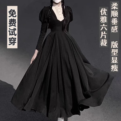 taobao agent Demi-season dress, Lolita style, maxi length, long sleeve, puff sleeves, plus size, halloween