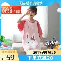 Lulu Cow Girl Night Dress summer pure cotton short-sleeved middle and large children summer thin section Cotton cartoon girl baby