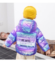Anti-season colorful childrens down cotton clothes in childrens bright no-wash down jacket Mens and womens childrens clothing short hooded winter