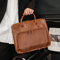 Fashion casual retro Crazy Horse puleather mens portable briefcase horizontal travel shoulder bag computer Cross bag