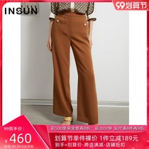 Enshang 2021 autumn new fashion simple retro Curry color urban light mature wind business loose trousers trousers women