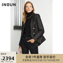 Enshang 2021 new shopping mall same fashion plaid double-breasted slim suit sheep leather jacket