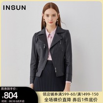 Enshangkoufashion suit lapel long-sleeved slim-fit short sheepskin leather leather jacket women
