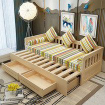 Solid wood sofa sleeper sliding small apartment multi-function 1 5 m living room 1 8 single double sitting dual use