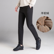 Brand discount mens alpaca wool cotton pants winter warm straight pants stretch plus velvet padded casual trousers Joker