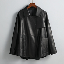 Haining Leather Leather Women's Short 2022 Spring and Autumn Korean Loose Sheepskin Casual Large Size Leather Coat