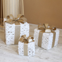 Christmas gift box gift box gift bag glowing iron Christmas tree festival decorations window scene outdoor ornaments