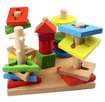 Wooden Wisdom Five Columns Sleeve Geometric Shapes Paired Children Early Education Puzzle Baby Baby 1-3 Years Old Cognitive Toy