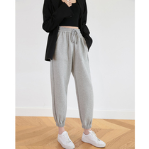 Casual sports pants womens pure cotton nine-point bundle foot Harlan pants loose thin stretch 2021 autumn new light gray