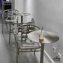 Net red industrial wind stainless steel armchair stainless steel round table milk tea shop coffee shop outdoor balcony tables and chairs
