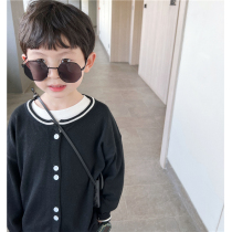Tongma Custom Boys and Girls Korean Version Loose Contrast Color Cardigan Childrens Long-sleeved Round Neck Knitted Sweater Baby Coat Spring Clothes