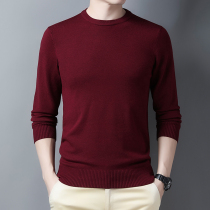 Mens long-sleeved T-shirt round neck with wool youth thin section sweater Autumn slim base shirt Mens trend sweater