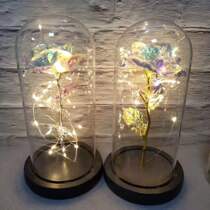 Gold leaf rose glass cover led light luminous simulation Eternal flower Christmas Valentines Day creative decoration gift