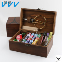 Set box Solid wood set bag Household Korean sewing thread set storage box Cross stitch tool needlework set box