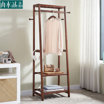 Small apartment multi-function full solid wood hanger coat rack floor bedroom simple room clothes shoes shelf