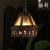 New Southeast Asian Style Lamp Thai Restaurant Tea Room bar Balcony Retro Atmosphere Solid Wood Chandelier Glass Headboard