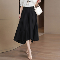 FENPERATE black temperament medium-long pleated skirt womens 2021 summer new fashion versatile skirt