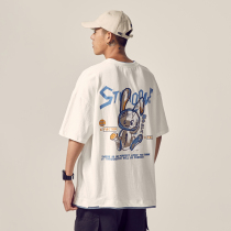 Mens road summer street hip-hop back Rabbit print short-sleeved T-shirt Mens fashion loose couple casual half-sleeve top
