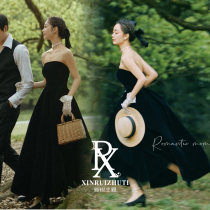 New photo studio theme Black Mori line chest velvet dress travel temperament retro Hepburn style photo wedding dress