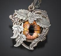 Silver㊣American hand-made Charming Vintage Eye Leaf Decoration Heart Pendant Silver Necklace