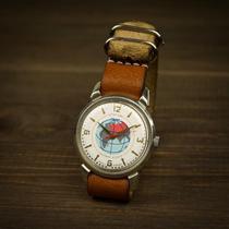 Ukraine Ultra ◇ Ancient 1950s retro Soviet brown leather watch mens mechanical watch