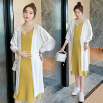 Pregnant womens autumn suit Fashion Net Red foreign gas small fragrance wind thin temperament dress spring and autumn knee long skirt