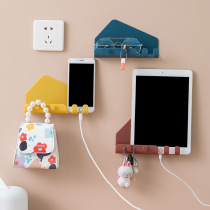 Large adhesive creative mobile phone ipad tablet charging bracket placement rack into the door hanging key Wall wall hanging door rear bedroom seamless storage adhesive hook 4 hook rack lazy waterproof multi-purpose bedside line