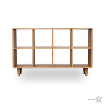 Nordic White Oak cherry wood bookshelf Japanese living room storage grid cabinet display shelf floor bookcase