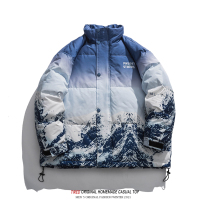American Tide brand Snow Mountain print down jacket men winter white duck down couple coat loose cotton coat warm cotton men