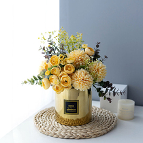 Modern INS light and luxurious ceramic vase emulated turmeric golden decoration Beam Tea Bract Bouquet Dining Room