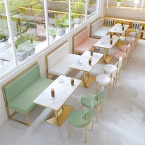 Milk tea shop table and chair combination simple fresh cold drink dessert cafe hamburger shop card seat sofa fast food restaurant table and chair