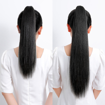 Real hair ponytail long straight hair real hair silk wig female can be dyed natural invisible 60 three-tooth grab clip high ponytail