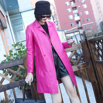 European station 2021 autumn and winter new leather leather clothing womens long sheep skin coat slim slim slim single leather windbreaker