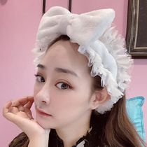 Korean lace sweet bow tie hair head decoration Makeup face wash mask Plush hair band cute