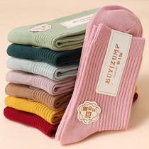 10 Pair Socks Children Autumn Winter Pure Color Thickening Midcylinder Moon Children Socks Warm 100% Pure Cotton Full Cotton Long long waist