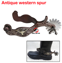 Bronze Western-style Spurs (pair) inlaid with German decorative panels hand-carved