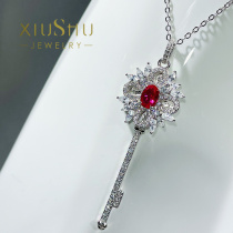 Couture Seiko Edition Artificial Ruby Key Necklace Pendant Collarbone Chain Sweater Chain Womens 925 Sterling Silver Does Not Fade