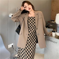 Autumn suit women retro harbor style blazer autumn 2021 New Plaid sling dress tide