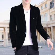 Suit mens casual handsome trend Korean mens gold velvet suit fashion youth jacket mens coat corduroy