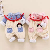 Baby clothes autumn and winter cotton jumpsuit cute pure cotton thick clip thin cotton female treasure ha clothing warm outer clothing