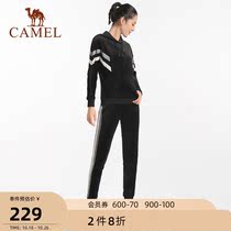 Camel sports suit golden velvet womens autumn and winter hooded sports sweater loose plus velvet casual wear two-piece set