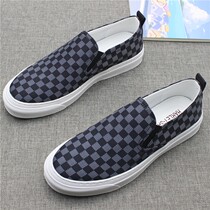 Casual Cloth Shoes Mens One Foot Pedal Thick Bottom Lefu Shoes Mens Korean Version Plaid Canvas Shoes Men Trends 100 Hitch Low Help Breathable