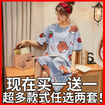 Sleeping Skirt Woman Summer 2022 New Internet Red Blasting Full Cotton Summer Short Sleeves Thin Loose Sleepwear Pure Cotton Home Clothing