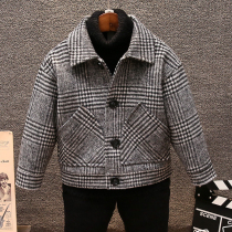 2021 autumn and winter new Inron gas mens big boy thicken Zen coat short clip cotton plaid woolen jacket