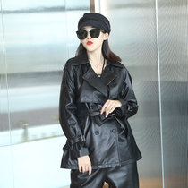 Leather double-breasted motorcycle leather jacket women loose casual leather jacket 2021 autumn and winter New waist sheep jacket