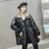 2021 Winter New Leather Down Jacket Women's Sheepskin Sink Collar Warm Jacket Casual Fur Jacket