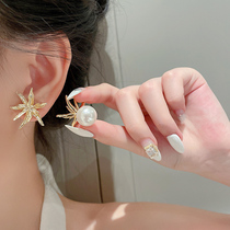  925 silver needle Japan and South Korea Harajuku daily two-wearing flower pearl small and cute earrings female ear ear jewelry