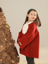 Peach children's clothing winter new handmade 100 double-sided wool hepburn wind coat white duck down down down liner