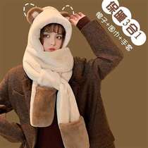 Gabor beast hat female 2021 new fashion foreign style hat scarf one winter Net red plus velvet thickened warm