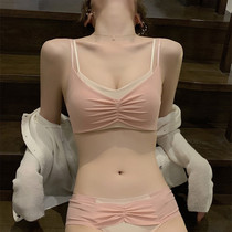 Sexy underwear girl small chest gathered without steel ring adjustment type collars back non-trace bra womens underwear set